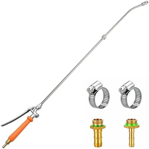 36 Inches All Metal Replacement Sprayer Wand,1/4" & 3/8" Brass Barb Sprayer Wand Replacement, Stainless Steel Sprayer Wand with Shut off Valve & 2 Hose Clamps (36 Inches Sprayer Wand)