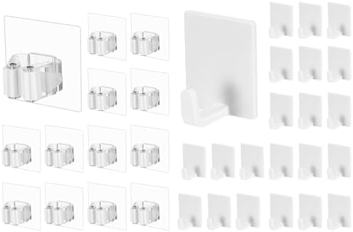 Teenyyou 36 Pcs White Wall Hook Set,Include 24pcs Hanging Hook,12pcs Broom and Mop Holder Wall Mounted for Bathroom,Kitchen,Office,Outdoor and Indoor Tool Organizer