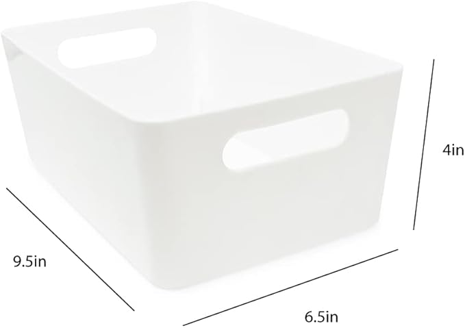 Isaac Jacobs 5-Pack Medium White Storage Bin Set (9.5" x 6.5"x 4") | w/Cut-Out Handles, Plastic Organizer, Multi-Use, Home, Office, Pantry, Closet, Kitchen