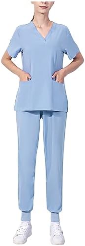Cleaning Short Sleeve Scrubs for Women Set Stretchy Housekeeping Uniform Nurse Scrub Sets for Woman