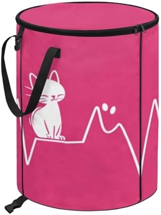 Cat Collapsible Trash Can Heartline Collapsible Garbage Can Camping with Lid Portable Garden Bag for Parties, Yard Waste, or Laundry