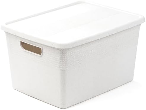 BINO | Plastic Storage Bins with Lids, 22 Liter - 3 Pack, White | THE BRAIDED COLLECTION | Plastic Bins for Organization Woven Storage Baskets for Organizing Pantry Shelf Organizer Basket Bin