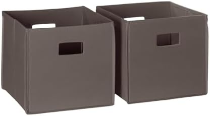 RiverRidge Folding Storage Bins - 2-pack of 10in Tall Brown Cubes | Fabric Bins, Set of 2 Storage Cubes, Cut-out Handles, Playroom Closet Organizer, Collapsible Cubby with Bottom Board Insert