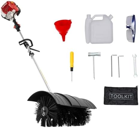 52CC 2.3HP 2 Stroke Gas Power Broom Handheld Sweeper, 1700W Walk Behind Sweeper Hand-Held Gas Power Garden Sweeper Artificial Grass Power Air-Cooled for Snow Broom Grass Driveway