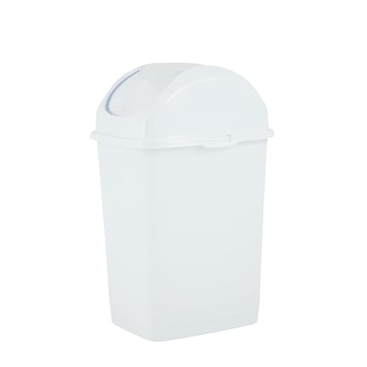 Superio Small 2.5 Gallon Plastic Trash Can with Swing Top Lid, Compact Slim Waste Bin for Under Desk, Office, Bedroom, Bathroom, Dorm Room, 10 Qt. Portable Garbage Can (White)