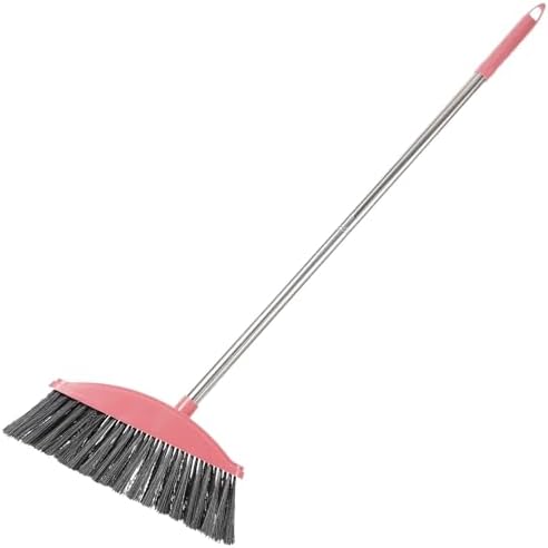 Heavy Duty Broom Stainless Steel Commercial Broom Long Handle Brush Floor Wiper Sweeping for Cleaning(Pink)