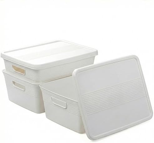 BINO | Plastic Storage Bins with Lids, 13 Liter - 3 Pack, White | THE BRAIDED COLLECTION | Plastic Bins for Organization Woven Storage Baskets for Organizing Pantry Shelf Organizer Basket Bin