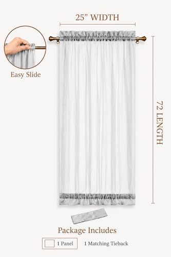 Aquazolax Sheer Patio Curtain Drapery Panel for Door Window Elegant Soild Voile French Door Curtain Panel 25"x72" with Tieback - 1 Piece, Grey