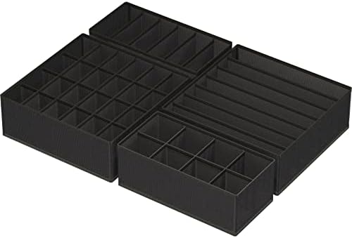 Simple Houseware 4-Pack Drawer Organizer Set for Underwear/Socks/Bra, Black | Closet Dividers for Underwear, Socks, Bras, Scarves, Ties - Foldable Non-Woven Storage Boxes