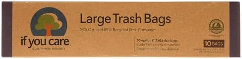 If You Care Large Trash Garbage Bags with Drawstring, Made of Recycled Material for Garbage and Waste, Heavy Duty – 10 Count, 30 Gallon