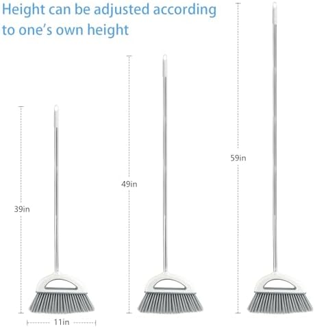 Angle Broom for Hardwood Floors - Soft Bristled Kitchen Broom, Indoor & Office Use (Off White)