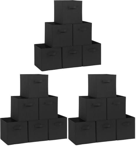 STORAGE MANIAC Storage Cubes, 11 Inch Durable 18 Pack Fabric Foldable Collapsible Bins with Handles for Organization, Closet, Shelves, Offices, Toys, Black