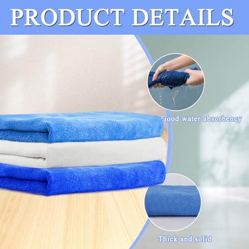 6 Pcs Extra Large Microfiber Cleaning Cloth, 20" x 30" Washable Reusable Large Floor Cloth Rags, Microfiber Towels for Mop Cleaning Office Bathrooms Housekeeping (Blue, White)