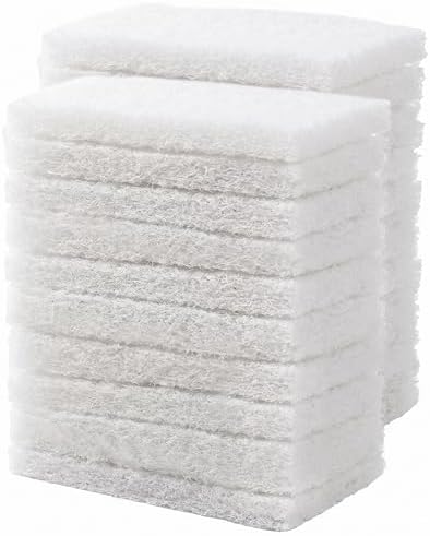 KLEEN HANDLER Light Duty Cleaning Scrub Pad, White, Pack 20, 10 x 4.6 in | Multipurpose Resuable Household Non-Scratch Scouring Sponges for Delicate Surfaces