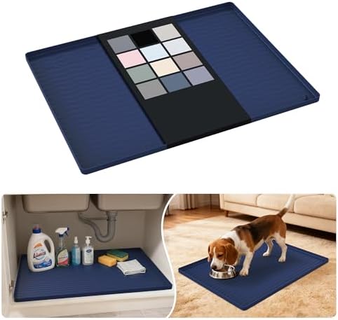 URMONA Waterproof Silicone Under Sink Mat 25'' x 19'' Shelf Liner for Kitchen and Bathroom, Cabinet and Counter Protector, Storage and Organizers, Litter Mat, Pet Cat Puppy Essentials(Navy)
