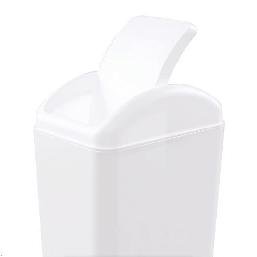 White Plastic Trash Bin with Lid, 3.5 Gallon Swing-Top Trash Can | Slim Garage Can with Swing Top Lid, 12 L Capacity, for Bedroom, Restroom, Bathroom