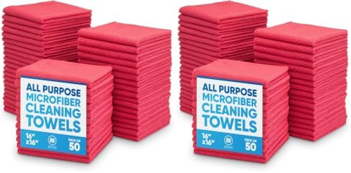 Microfiber Wholesale 16" x 16" All Purpose Towels - 100 Pack - Reusable Wash Cloths, Dust, Kitchen, Car, Shop Rags for Cleaning (Red)