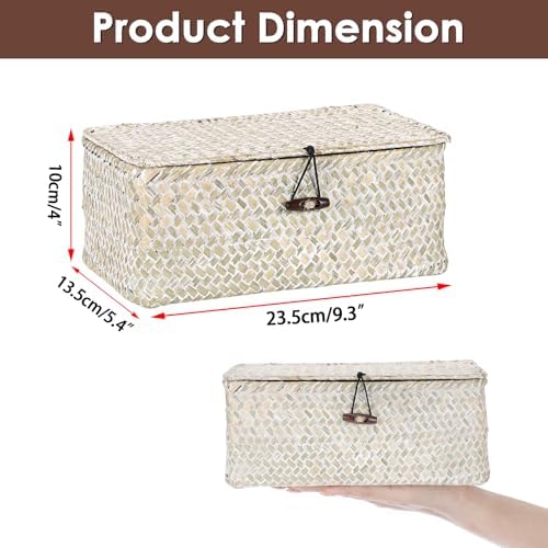 Sumnacon Wicker Basket with Lid,Tampon Holder for Bathroom,Whitewash,XS | Natural Seagrass Female Product Organizer for Toiletries Pad Tampon Storage,Farmhouse Woven Baskets for Shelf, Toilet Tank