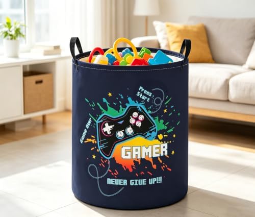 Baby Laundry Basket Baby Nursery Hamper Kids Laundry Basket Toy Storage Bin for Boys Room Decor Gift Baskets for Bedroom Bathroom(Games)