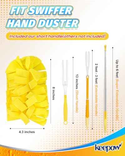 KEEPOW 4+1 Pcs Pads Compatible with Swiffer Reusable Pads with Handle Set | Reusable & Washable Fleece Duster Kit With Handle, Washable Pads For Efficient Home Cleaning And Multi-Surface Dust Removal