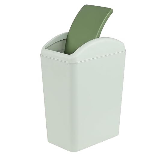 4.5 Gallon Swing Top Garbage Can, Slim Waste Bin (Green) | Plastic Dustbin with Swing Lid, Space-Saving Waste Bin for Bathroom, Bedroom, RV