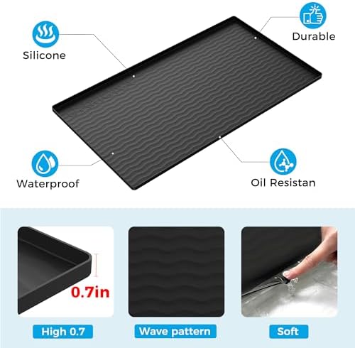 URMONA 19 x 19 in Waterproof Silicone Under Sink Mat, Cabinet Protector | Charcoal , Under Kitchen Sink Mat, Kitchen Cabinet Liner, Bathroom Sink Protector, Pet Food Mat and Cat Litter Mat