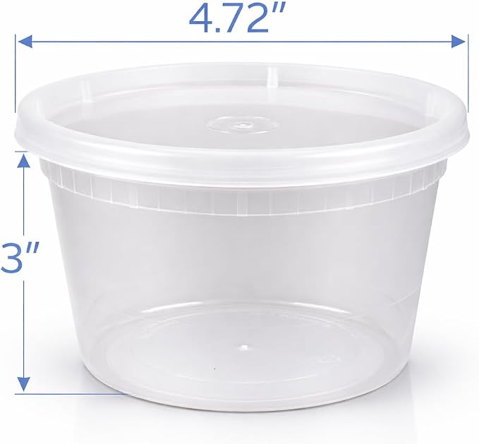 16 oz [24-Pack] Microwavable Plastic Deli Food Storage Containers with Lids | BPA Free, leak-resistant, stackable and freezer-safe design helps keep food fresh and secure