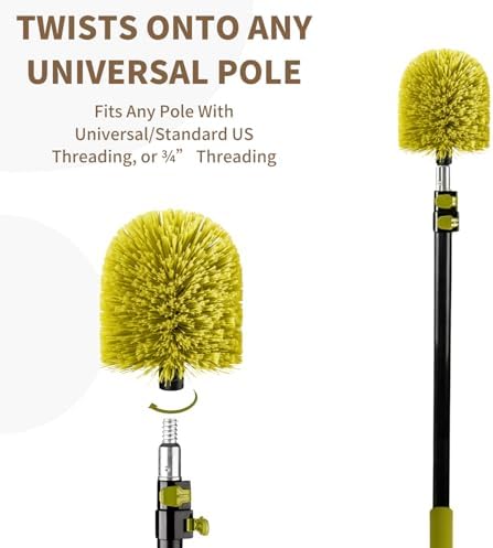 2 Pack Screw on Webster Cobweb Duster Head for Pole,Spider Web Remover Brush, Cobweb Duster Head Attachment,Fits Standard 3/4 inch Threaded Poles(Big, Green)
