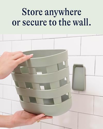 Lalo Bath Time Storage Bin, Removable Drying Bin for Bathtub | Bathtub Storage to Keep Items Organized and Dry, Secure Wall Attachment for Shower or Bath, Non-Toxic Plastic, Sage