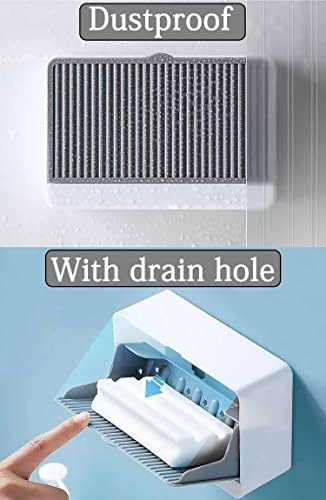 3 Pack Dust-Proof Soap Holder for Shower Wall, Adhesive Wall-Mounted Bar Soap Dish, No-Drill Plastic Soap Saver with Drain, xicveiuz White-Grey