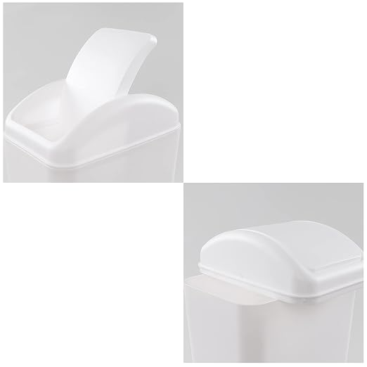 White Plastic Trash Bin with Lid, 3.5 Gallon Swing-Top Trash Can | Slim Garage Can with Swing Top Lid, 12 L Capacity, for Bedroom, Restroom, Bathroom