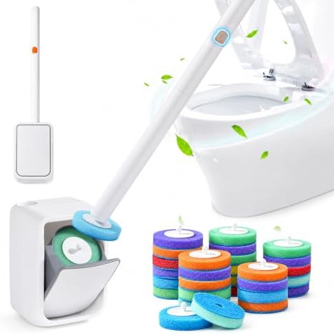 Disposable Toilet Brush System with Wall Mounted Holder, Toilet Wand Kit with 28 Refills, Deep Cleaning Toilet Bowl Cleaner Wand Set, Hygienic Touch-Free Bathroom Cleaning Tool