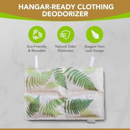 Hanging Bamboo Charcoal Natural Odor Absorber for Clothing, Closets, Wetsuits, Gym Bags & More – Fragrance-Free, Chemical Free, Reusable, Long-Lasting (3-Pack)