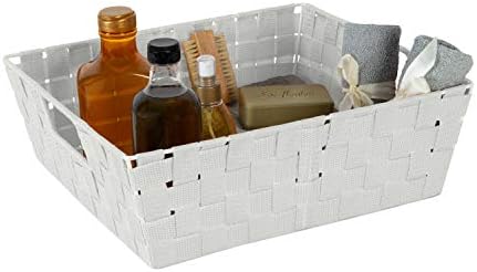 Simplify Large Shelf Woven Strap Tote | Decorative Storage Basket | Built in Handles | Organization | Closet | Bedroom | Bathroom | Nursery | Accessories | Toys | Gifts | 2 Pack | Heather Grey