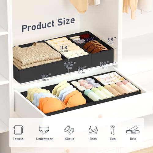 DIMJ Drawer Organizer Clothes, 30 Pack Dresser Organizer, Foldable Closet Organizers and Storage, Fabric Dresser Bins, Drawer Dividers for Nursery, Baby Clothes, Underwears, Sock,Black
