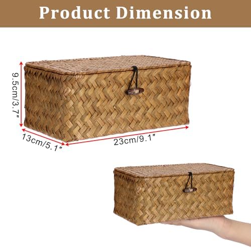 Sumnacon Small Wicker Basket with Lid,Tampon Holder for Bathroom,Caramel,XS | Natural Seagrass Female Product Organizer for Toiletries Pad Tampon Storage,Farmhouse Woven Baskets for Shelf, Toilet Tank