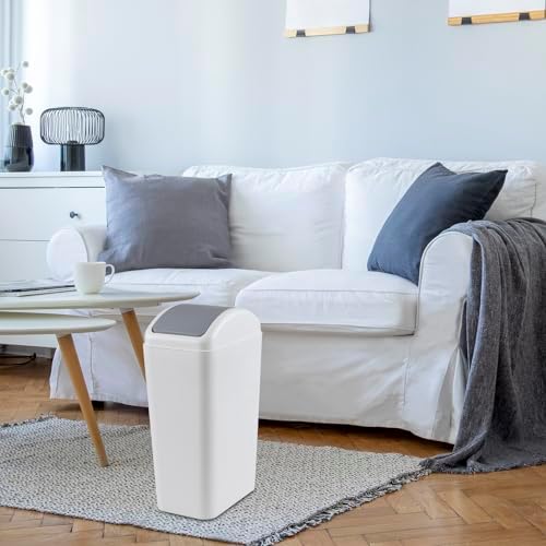 3 Gallon Trash Can with Swing Lid, Swing Top Garbage Can, Gray | Swing Lid Design, Smooth Matte Plastic Material, Ideal for Bathroom, Bedroom, Office and Dorm