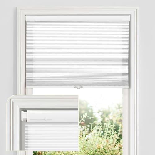MiLin Cordless Cellular Shades No Tools No Drill Blinds for Windows Shades for Indoor Windows Magnetic Door Blinds - Light Filtering White