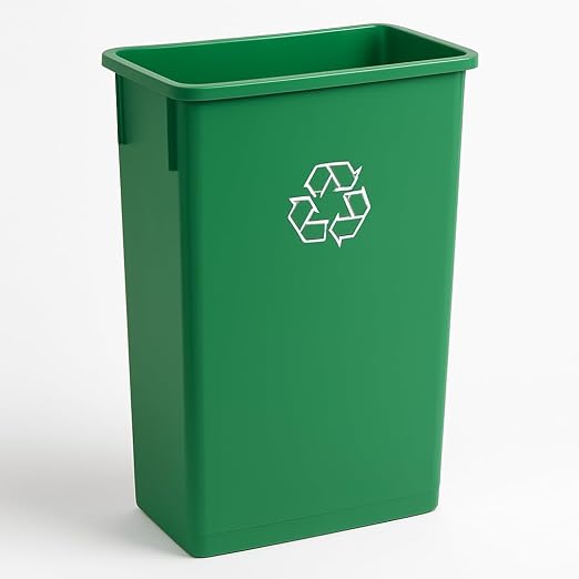 23 Gallon Slim Recycle Bin – Space-Saving Rectangular Recycling Container with Handles, Durable Plastic, Stackable Design for Office, School, Restaurant & Home Use (Green Recycling)