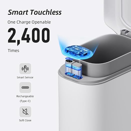 MOPALL Automatic Bathroom Trash Can with Lid ，3.5 Gallon Motion Sensor | Small Smart Wastebasket, Automatic Bagging Garbage Can, Charging by USB cable,for Bathroom, Bedroom,Office/RV/Living Room