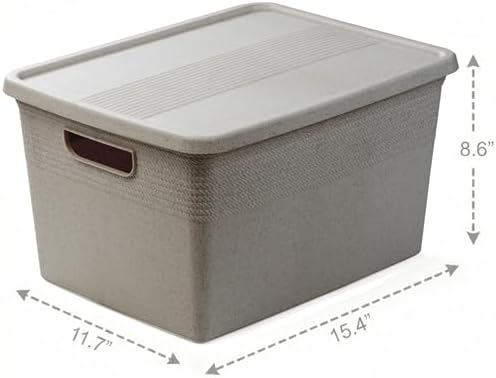 BINO | Plastic Storage Bins with Lids, 22 Liter - 3 Pack, Natural Grey | THE BRAIDED COLLECTION | Plastic Bins for Organization Woven Storage Baskets for Organizing Pantry Shelf Organizer Basket Bin