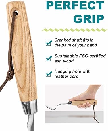 Dandelion & Crack Hand Weeder Puller with Solid Wood Handle | Manual Weed Digger Tool, Easily Pull & Dig to Remove Weeds with Roots, Hard Solid Wood Handle for Garden Lawn Yard Weeding