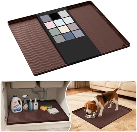 URMONA Waterproof Silicone Under Sink Mat 22'' x 19'' Shelf Liner for Kitchen and Bathroom, Cabinet and Counter Protector, Storage and Organizers, Litter Mat, Pet Cat Puppy Essentials(Brown)