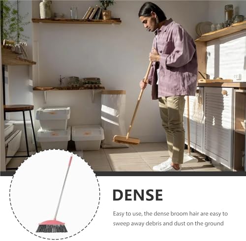 Heavy Duty Broom Stainless Steel Commercial Broom Long Handle Brush Floor Wiper Sweeping for Cleaning(Pink)