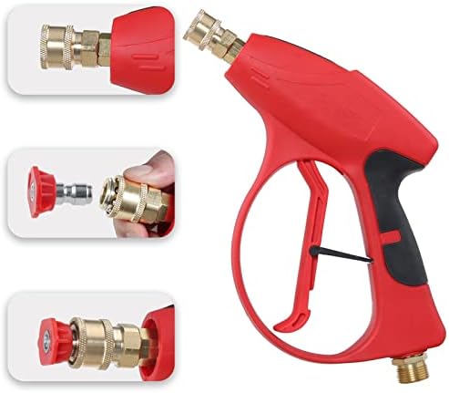 Sooprinse Short Pressure Washer Gun 3000 PSI, 7 Inch Replacement Extension Curved Wand, 5 Nozzle Tips, M22-14 Inlet