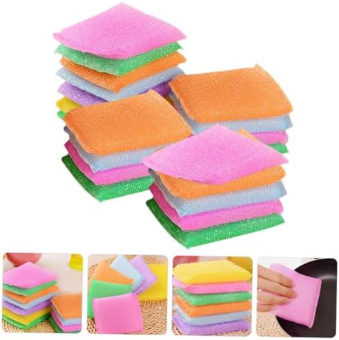 20pcs Non Scratch Dish Scrubbing Sponges Kitchen Cleaning Pads for Dishes and Hard Surfaces Odor Microfiber Scouring Pads for Stain Removal and Utensil Protection Random Color