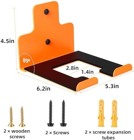 Wall-Mounted Weed Wacker Hanger, Garage Tool Organizer, 1 Pack Orange | Heavy-Duty Metal Hanger Rack for Drywall Brick Wood, Holds String Trimmers Edgers Pole Saws and Long Handle Garden Tools
