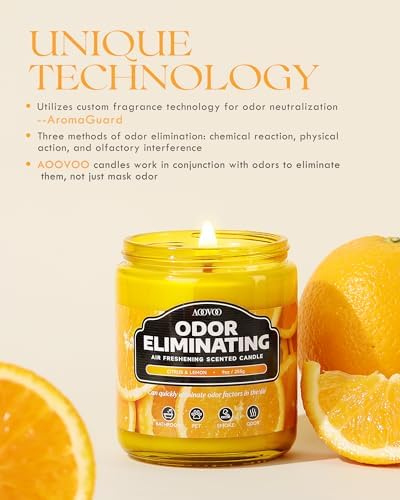 AOOVOO 4 Pack Odor Eliminating Candle Set- Citrus Lemon Air Freshing Candle | 36oz, Eliminates 95% of Pet, Smoke, Food, and Other Smells Quickly, Highly Fragranced Non Toxic Soy Candle