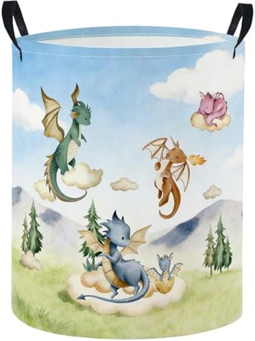 Baby Laundry Basket Baby Nursery Hamper Kids Laundry Basket Toy Storage Bin for Boys Room Decor Gift Baskets for Bedroom Bathroom(Flying Dinosaur)