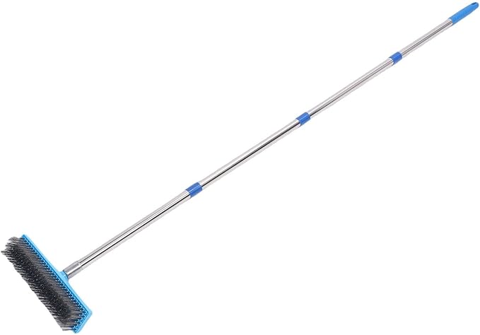 FTVOGUE Telescopic Wire Broom, Heavy Duty Scrubbing Moss Removal Brush for Patio Garden Stainless Steel PP 20cm Brush Head 160cm 4 Section Handle 1 Pack